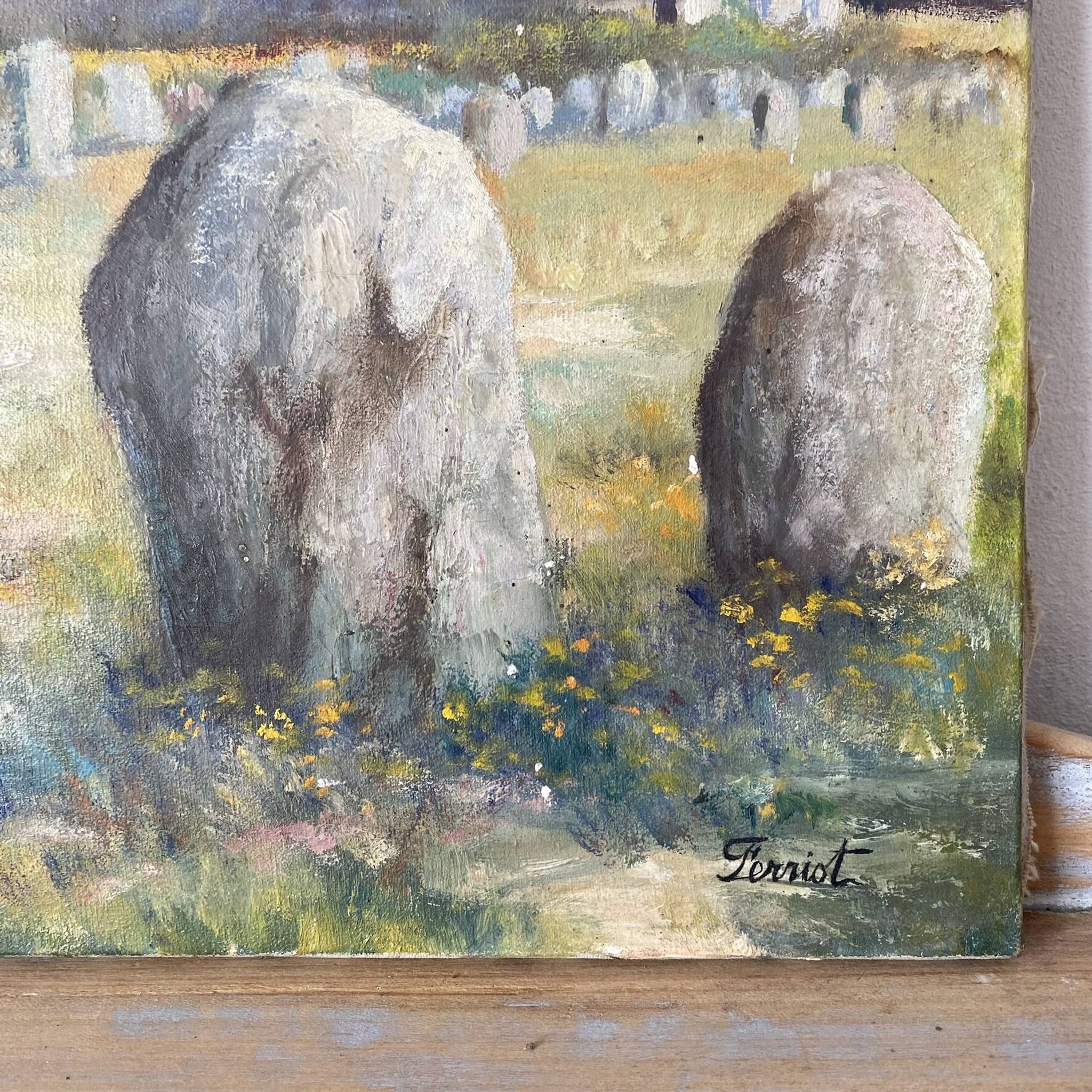 Oil on canvas landscape of Brittany by Lucien Ferriot, Dolmens.