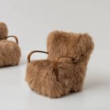 Pair of Scandinavian Armchairs in Long Haired Sheepskin, 1950s