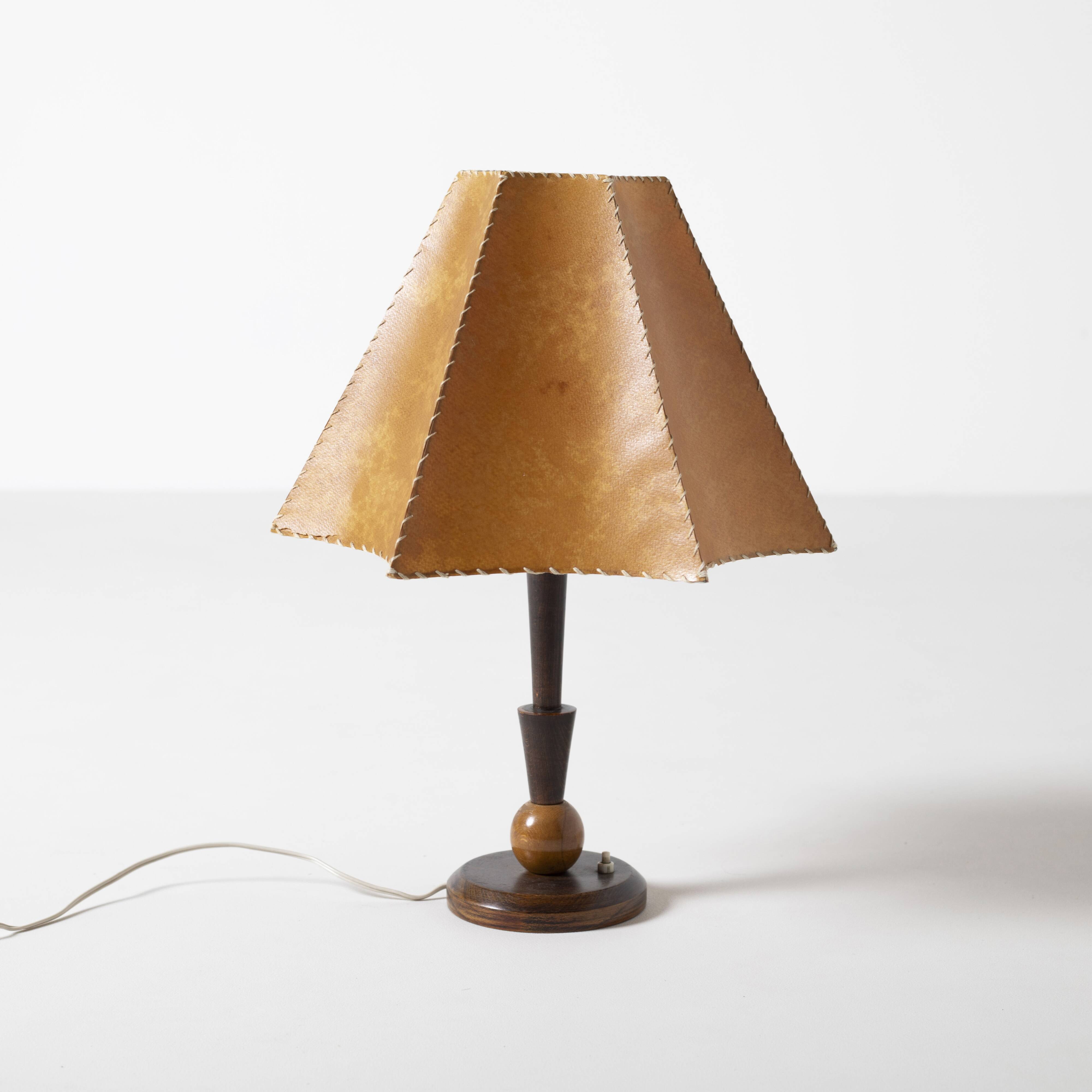 Table lamp in art deco / modernist style with paper shade, Czechoslovakia