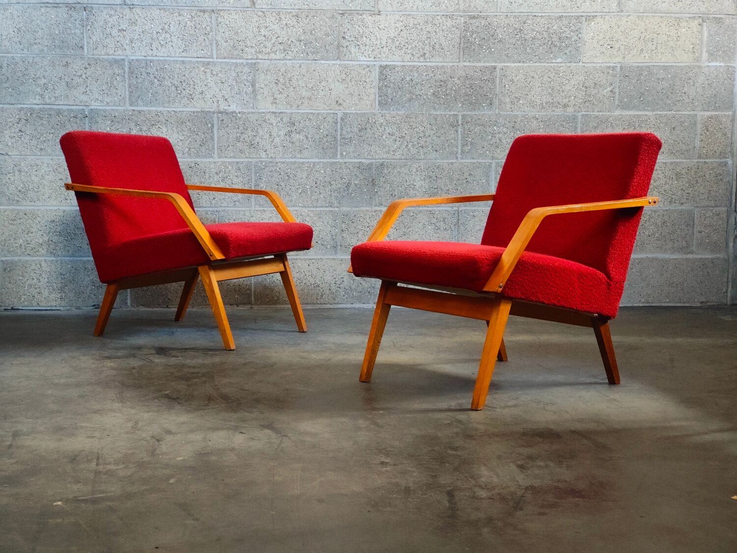 Pair of armchairs red Mier Topolcany 1960