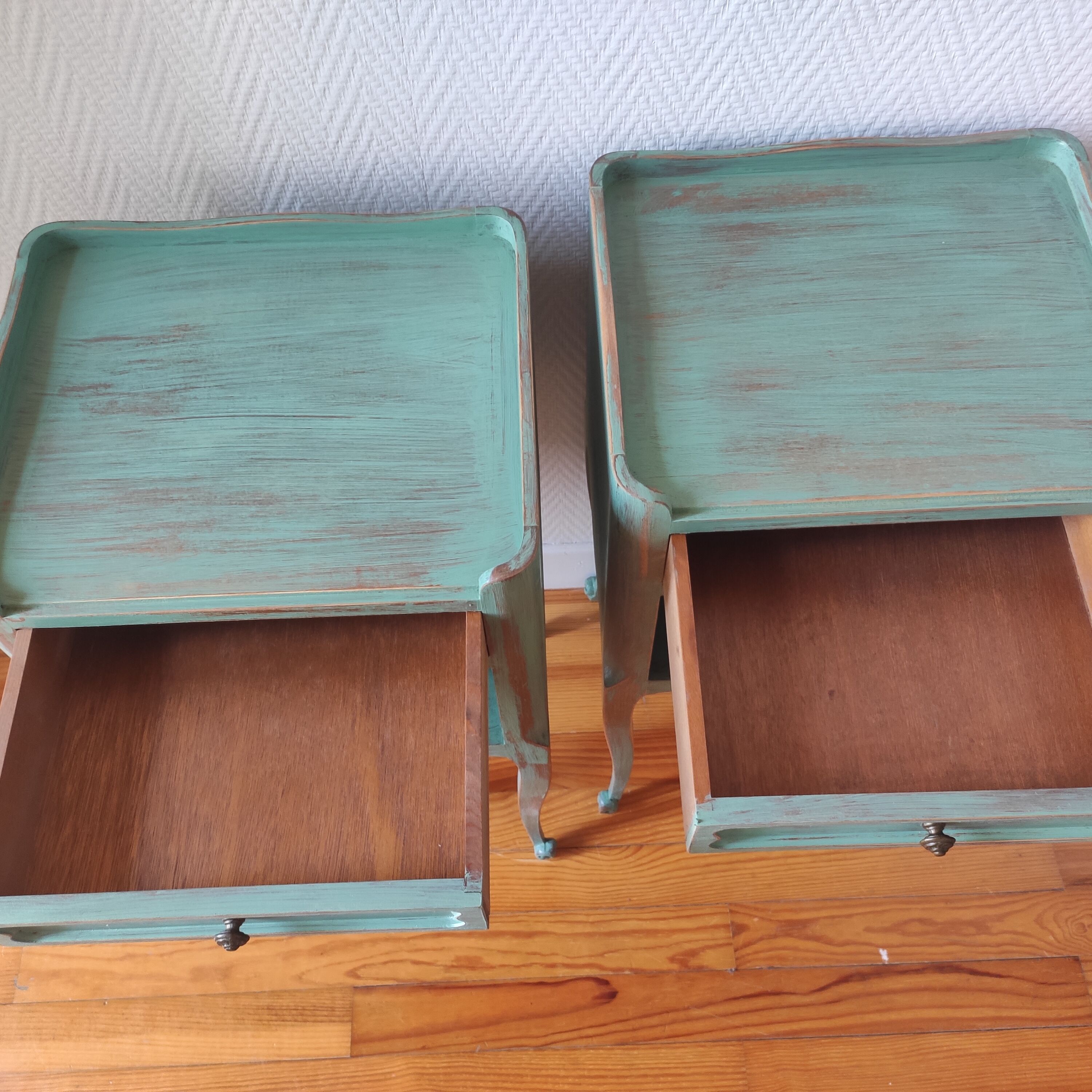 Pair of patinated bedside tables