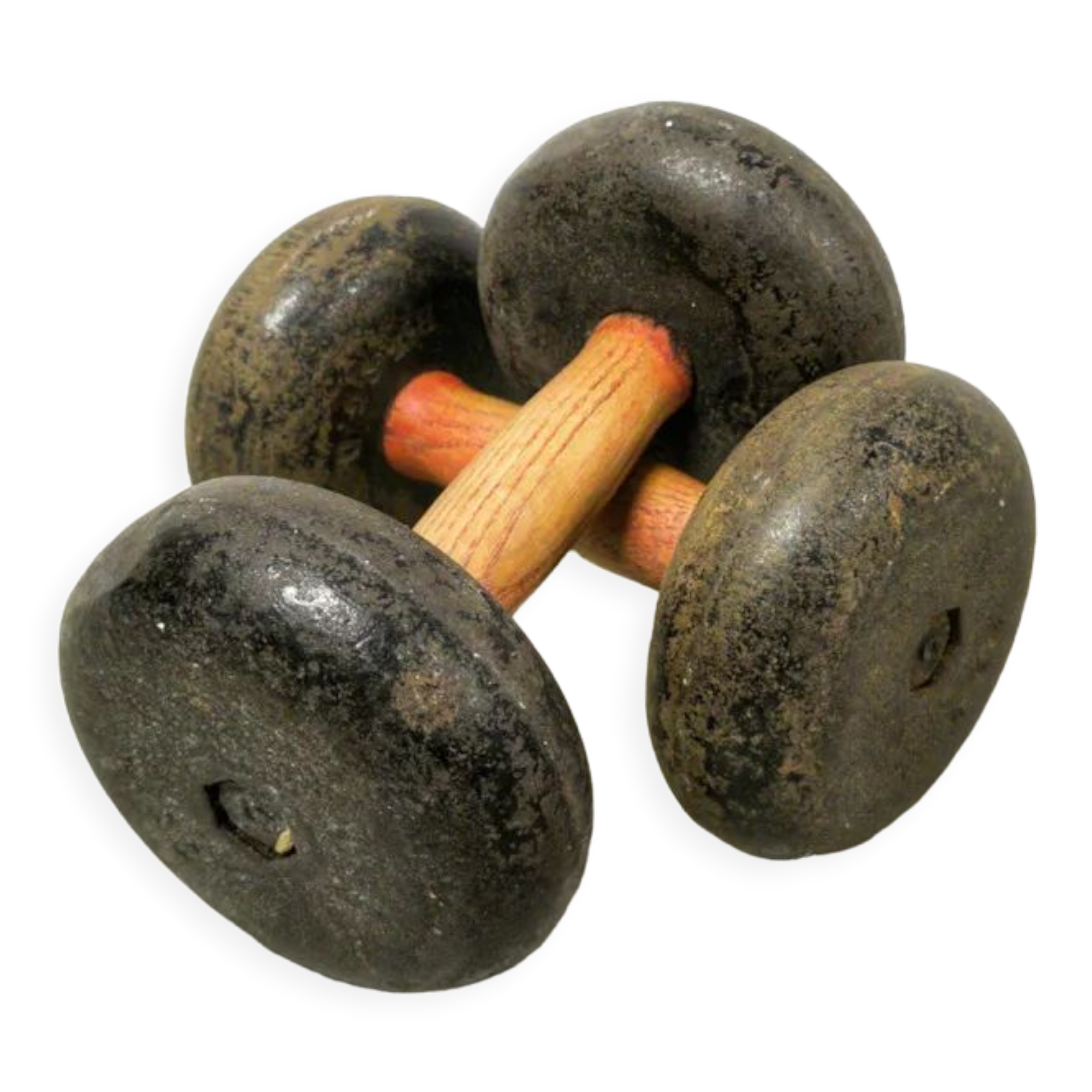Pair of dumbbells wood and cast iron