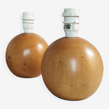 Duo de pieds de lampe boule bois de hêtre, la tournerie du sou, vintage