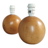 Duo de pieds de lampe boule bois de hêtre, la tournerie du sou, vintage