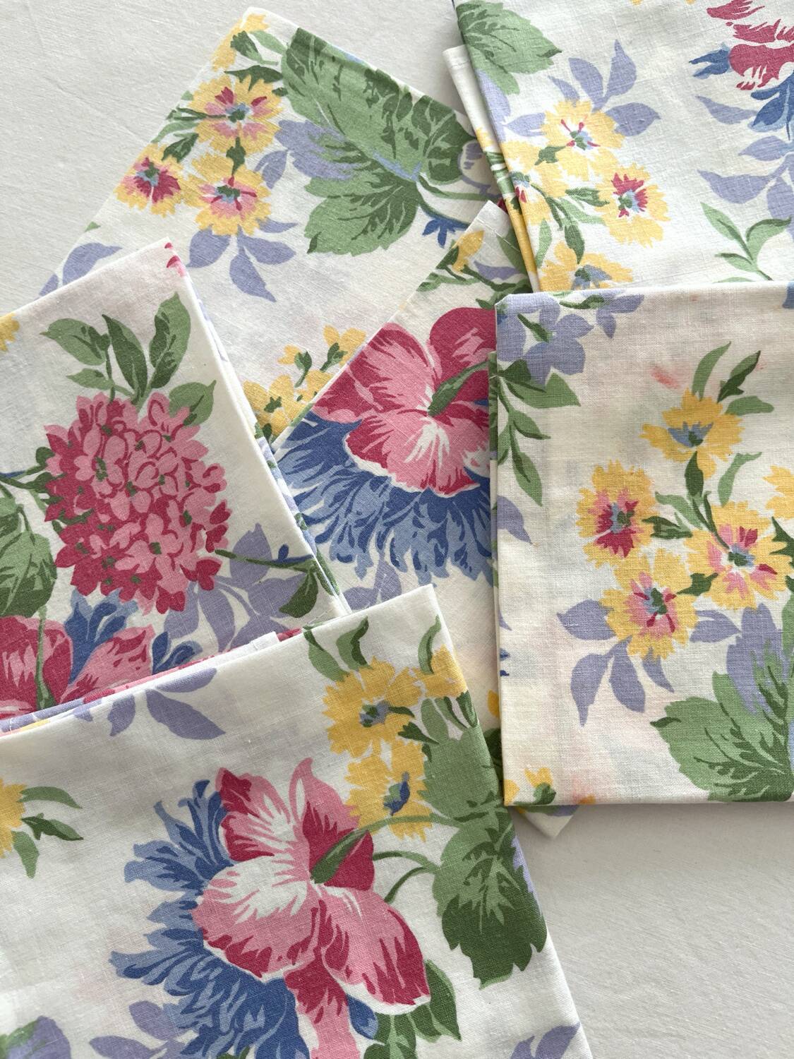 6 serviettes de table à fleurs en coton vintage