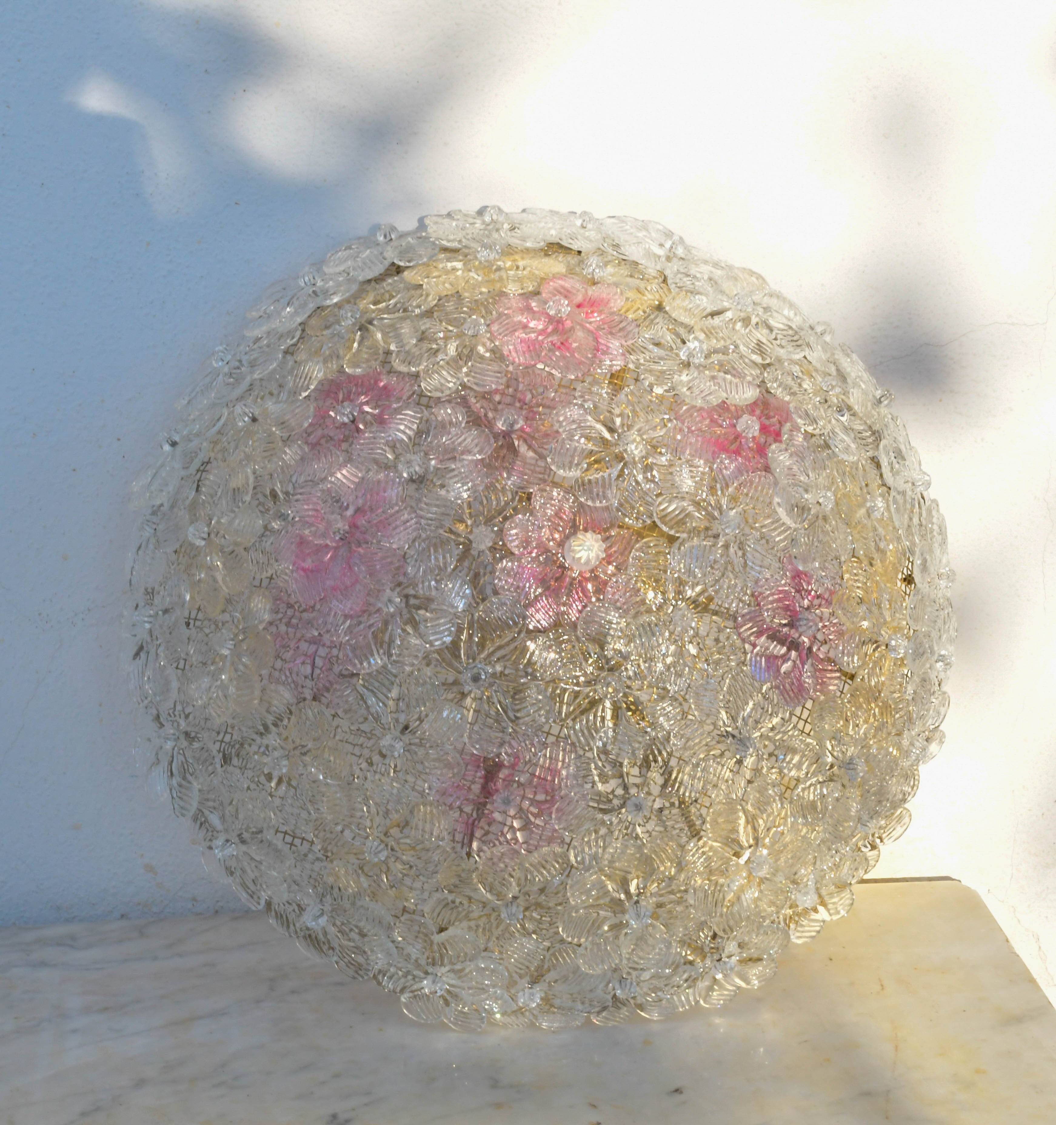 Amazing set of 2 Murano glass ceiling flower by Seguso for Venini