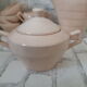 Coffee and tea service in faience of Saint Amand, pink, art deco