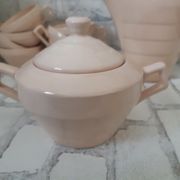 Coffee and tea service in faience of Saint Amand, pink, art deco