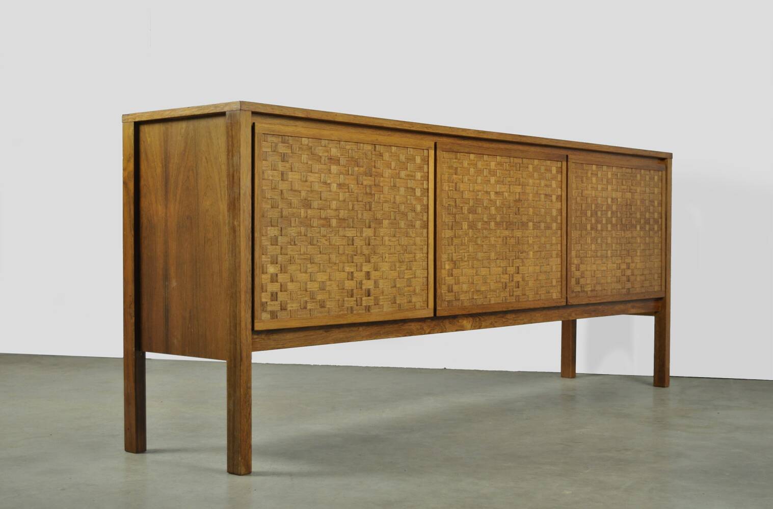 Vintage German Rio sideboard in rosewood, woven finish, Leo Bub, 19