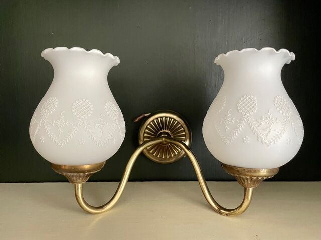 Duo of vintage neoclassical brass wall lamps 1960
