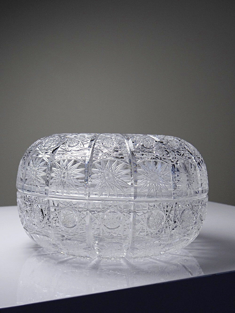 Large cut crystal box from Bohemia "Queen's Lace" vintage