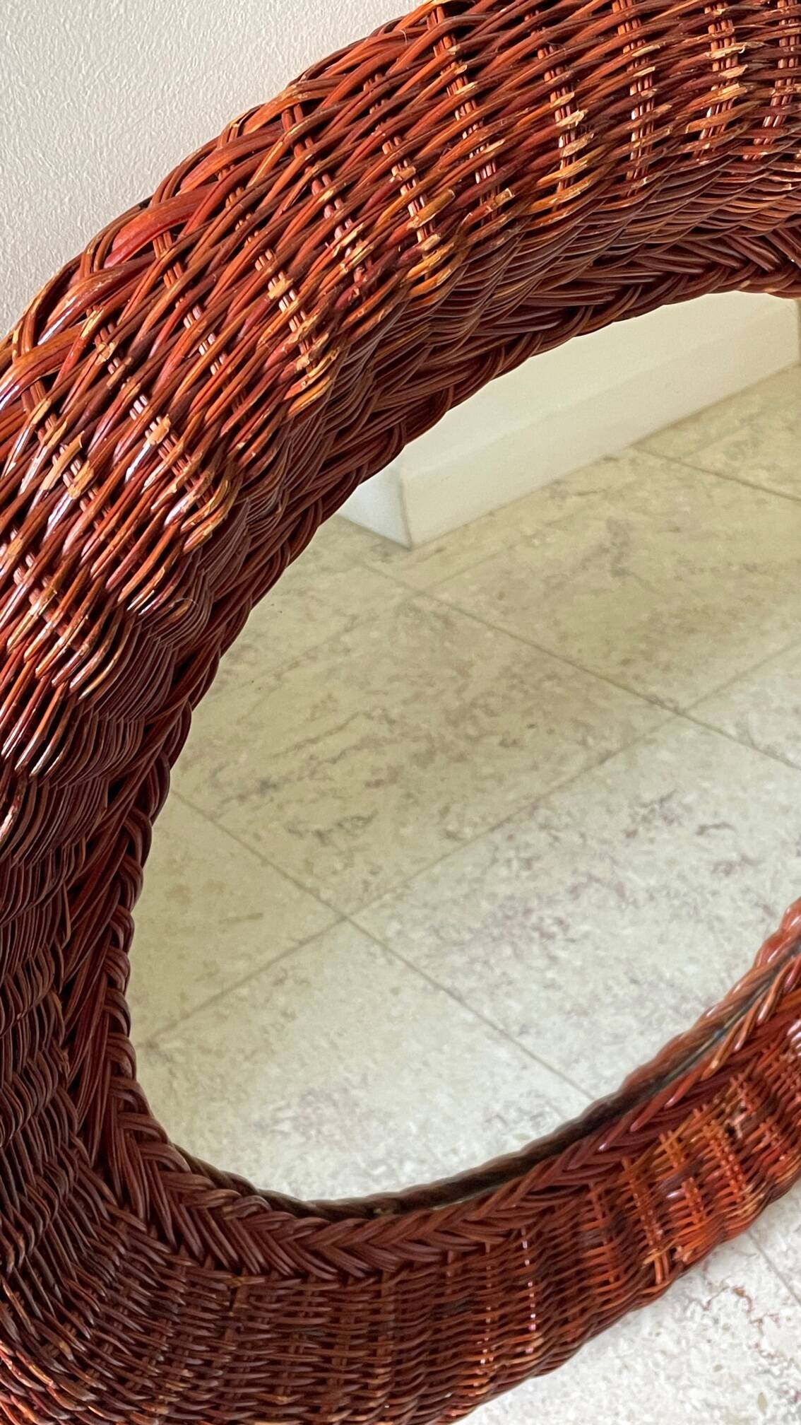 Round rattan wall mirror 1970s/80s