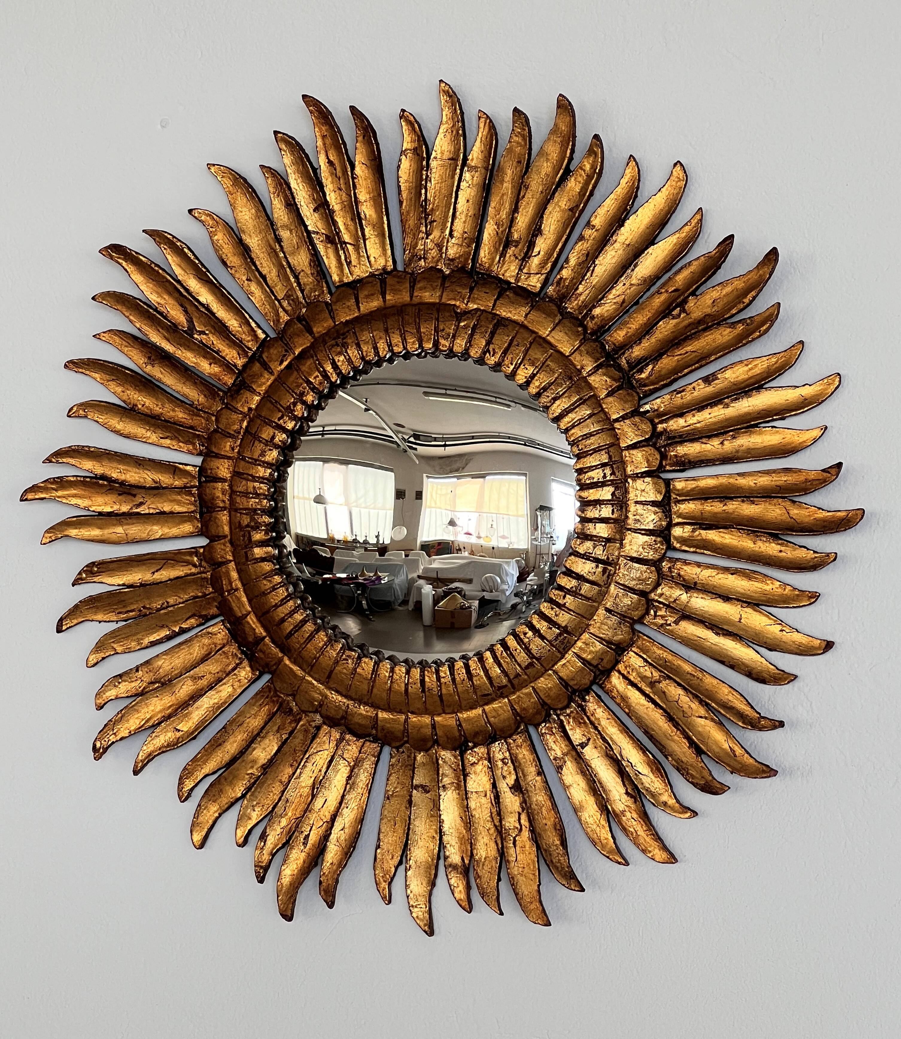 Italian Sunburst Mirror with Concave Mirror Glass