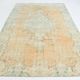 7x10 Vintage Turkish Rug, Orange Beige Floral Rug, Faded Wool Cotton Area Rug