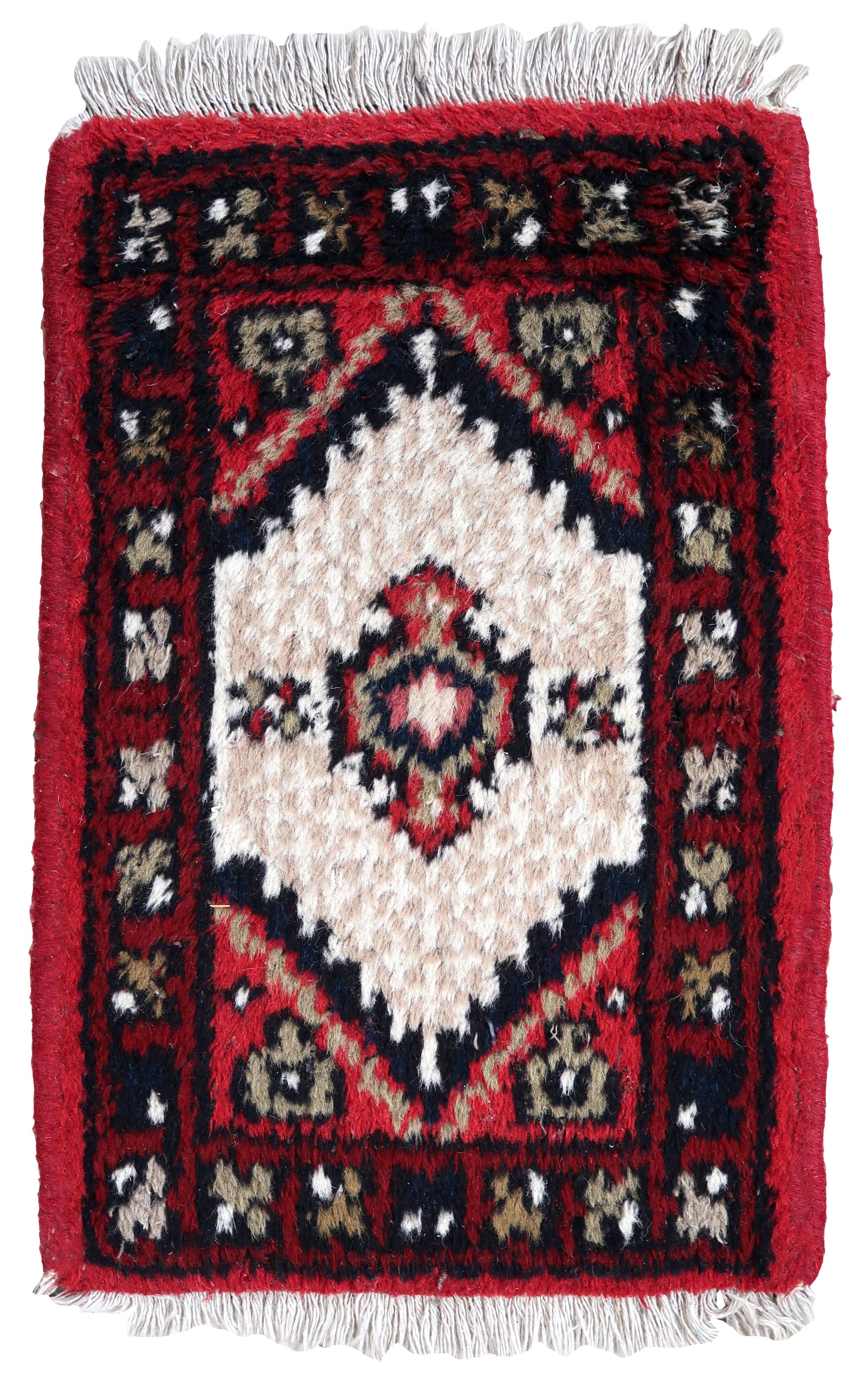 Tapis vintage du Moyen-Orient Hamadan fait main en laine – 40 x 59 cm 1970s