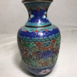 Vase cloisonné métal dessins fleurs émaillés décoration vintage #3
