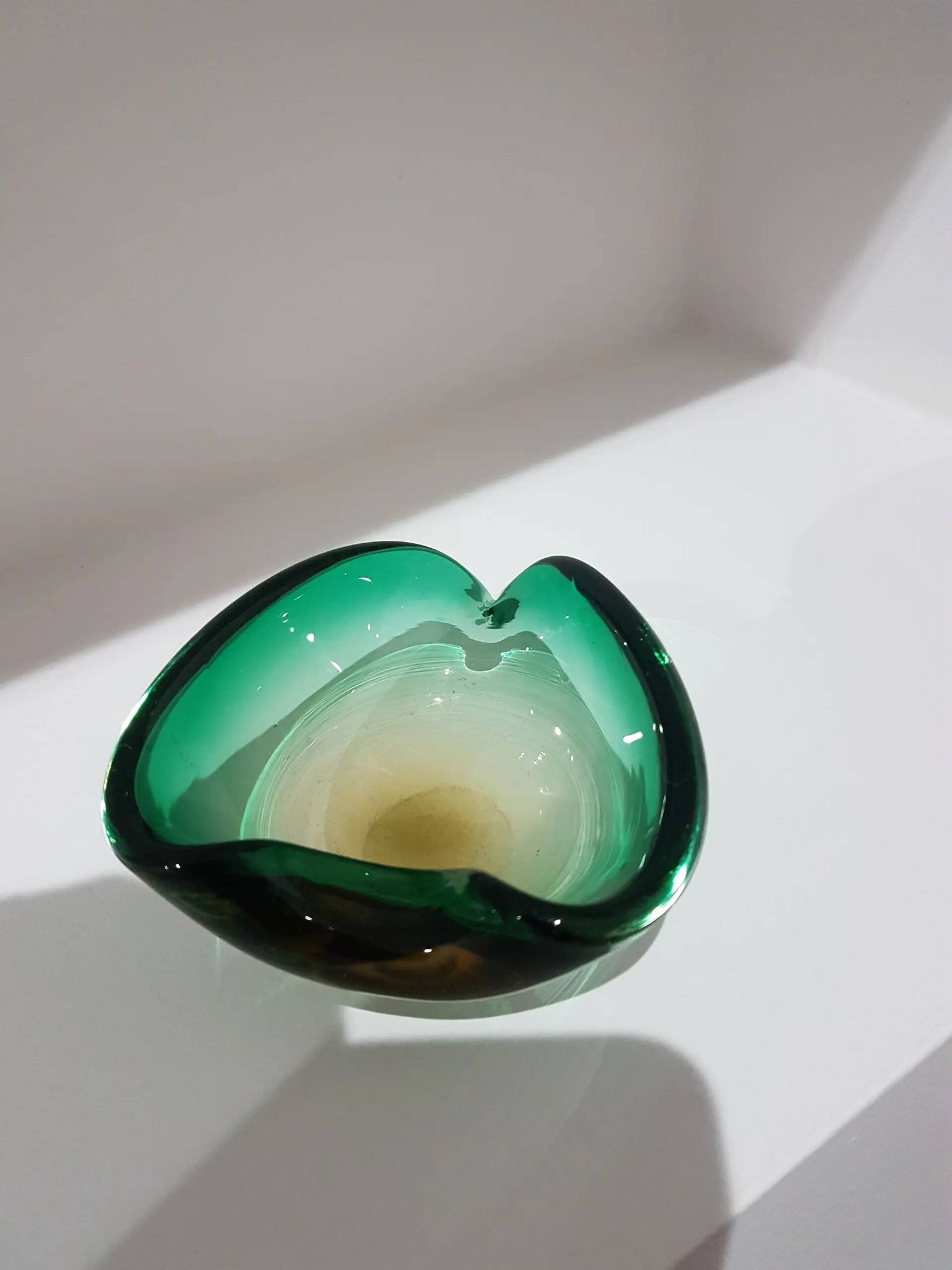 Ashtray, green-brown glass, designed by E. Beranek, Škrdlovice, Czechoslova