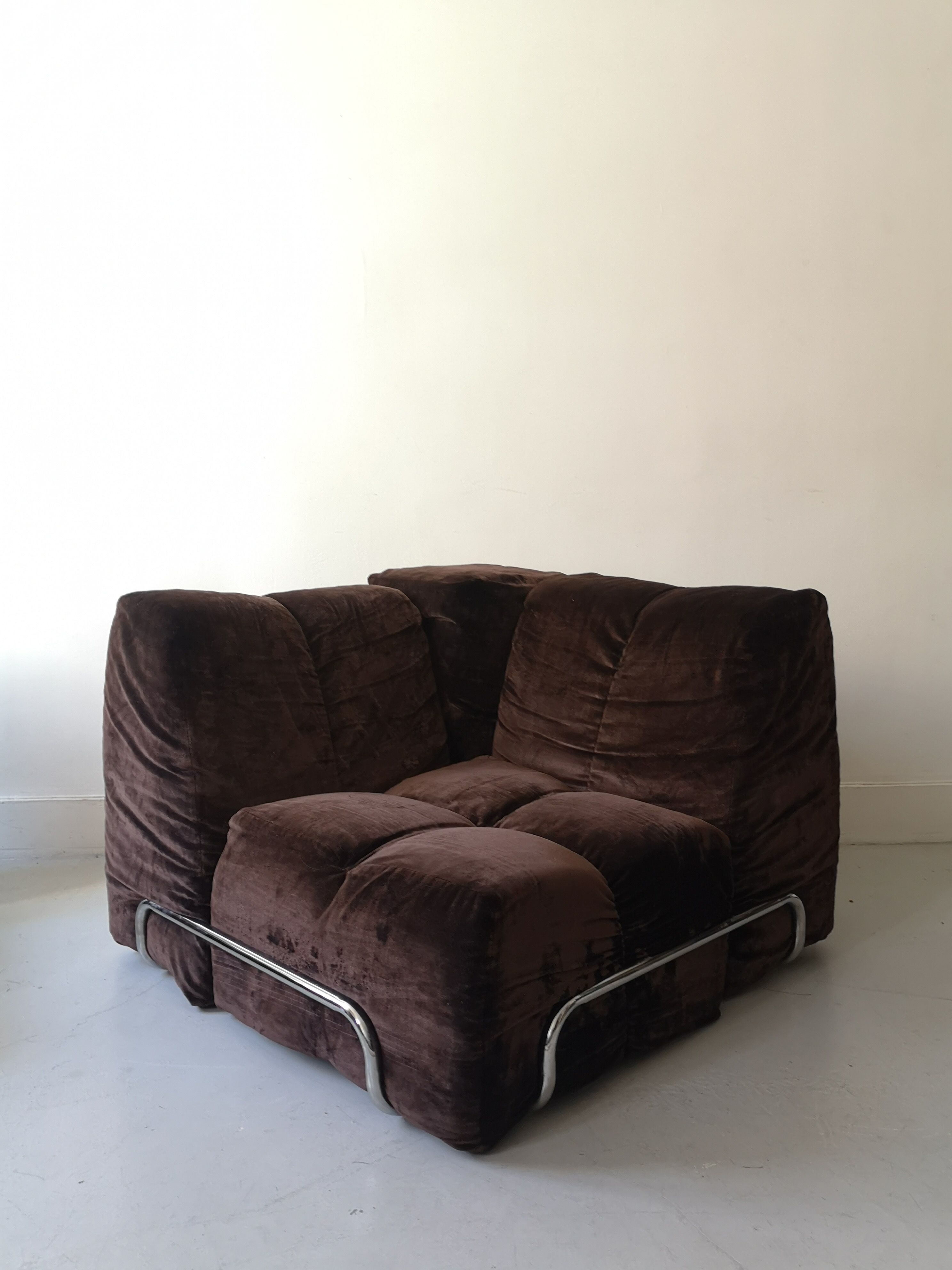 Modular sofa metal and velvet design 1970