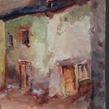 Oil painting on canvas small alley in Spain, signed