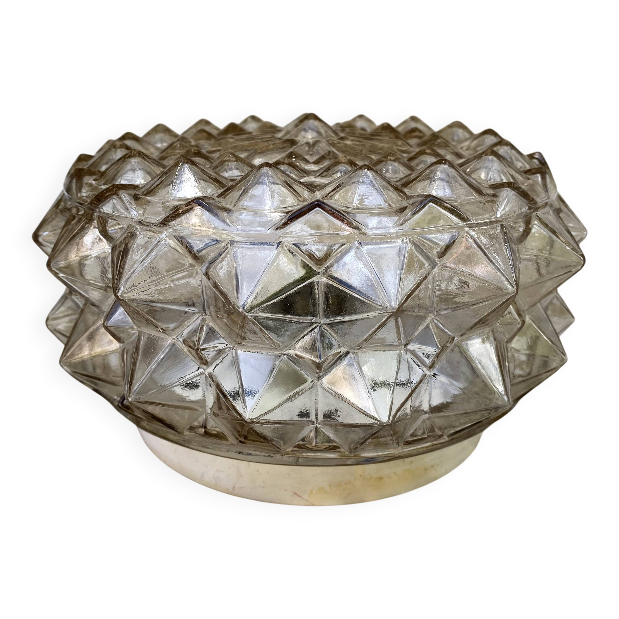 Plafonnier rond vintage en verre fumé, années 70