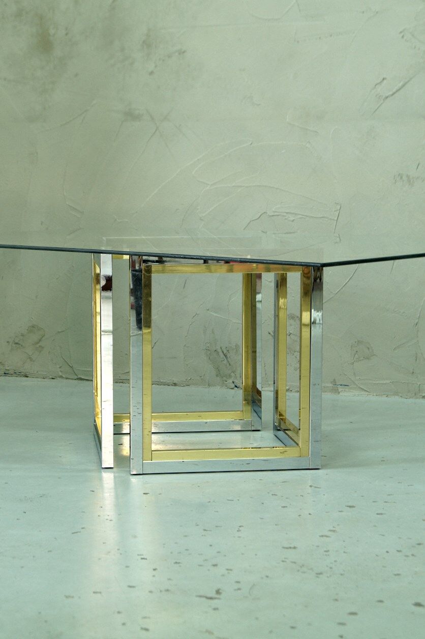 Italian modern brass and chrome coffee table, 1970
