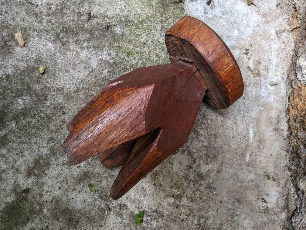 Vintage brutalist carved plant stand stool