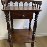 Nightstand, turned wooden bedside table opening with a drawer, vintage telephone table.