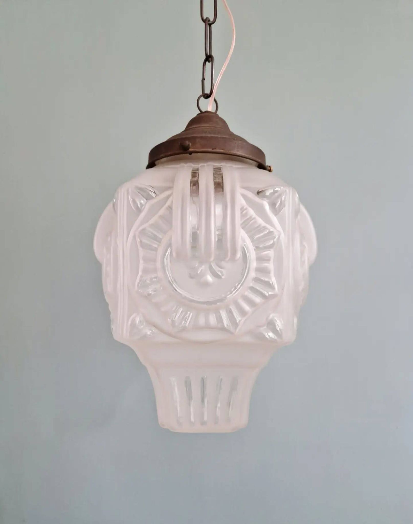 Art Deco pendant light in frosted transparent glass, 1920-30.