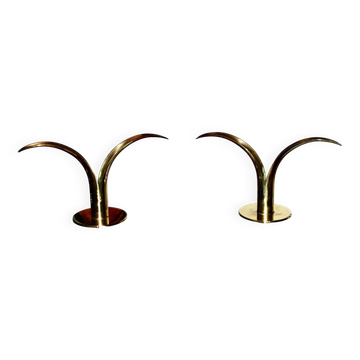 Pair of vintage brass candle holders by ivar alenius-bjork for ystad metal sweden 1939