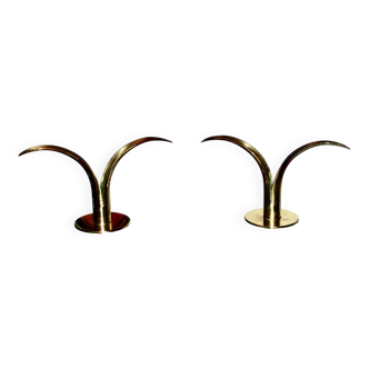 Pair of vintage brass candle holders by ivar alenius-bjork for ystad metal sweden 1939