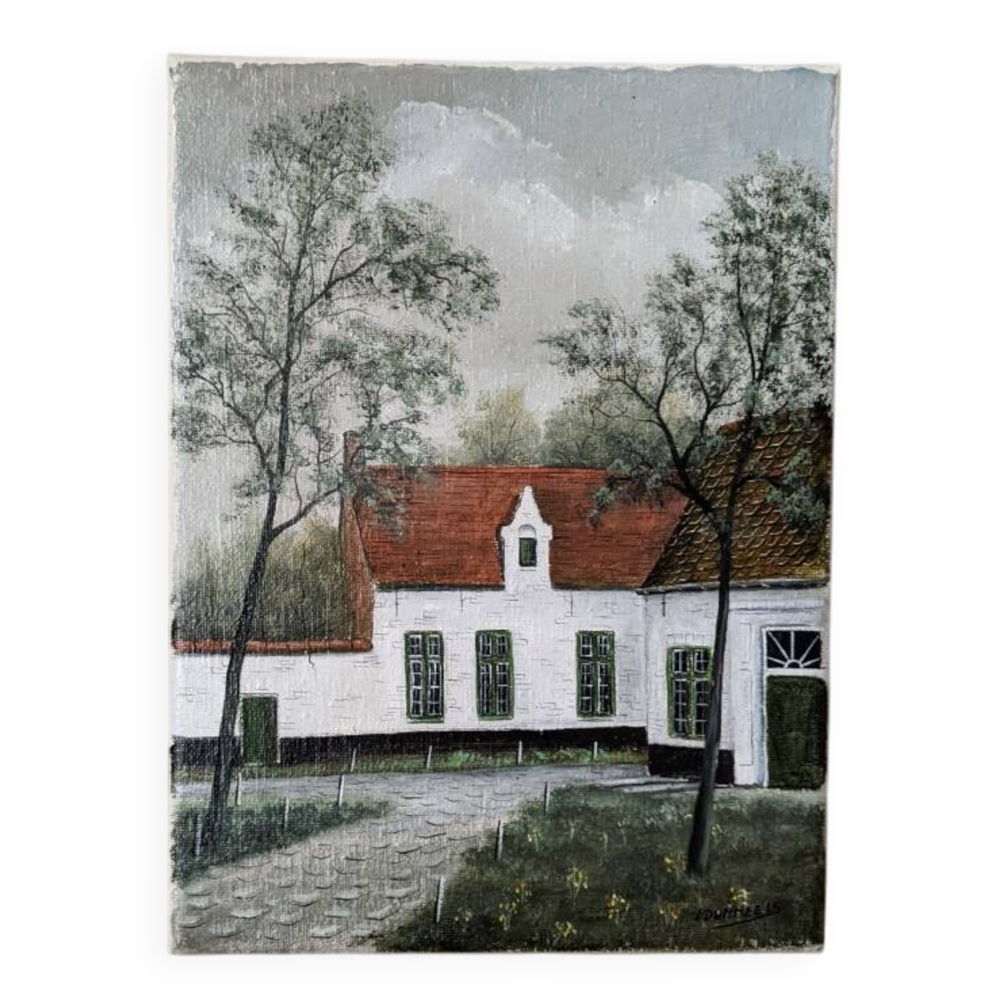 Naïve acrylic painting on canvas landscape countryside decoration