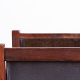 Danish magazine rack in rosewood and leather, 1960.