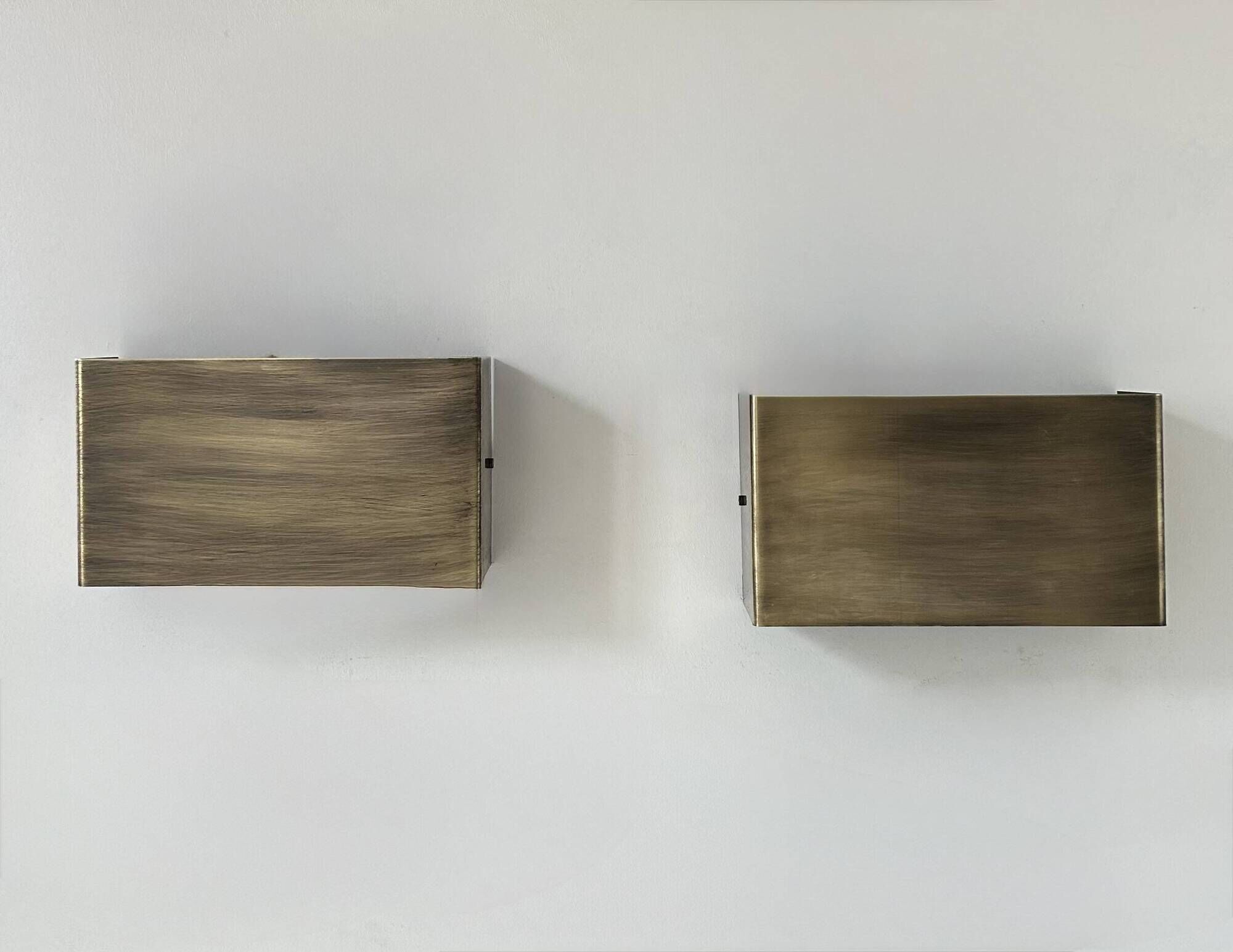 Pair of vintage wall lights, patinated brushed brass, France, 1970