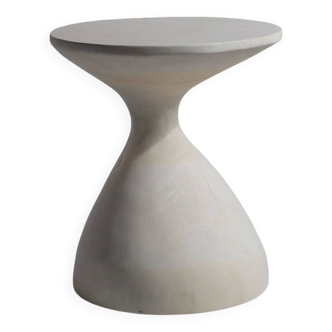 End table in solid wood (mango wood) monoxyl organic shape white color