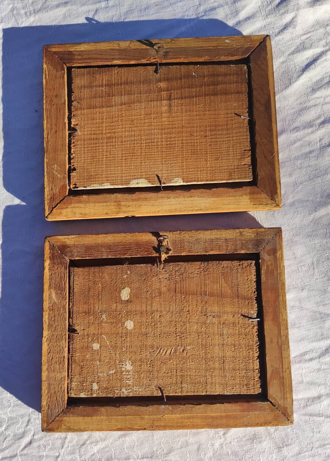 2 old paintings - oil on wood - theme: marine