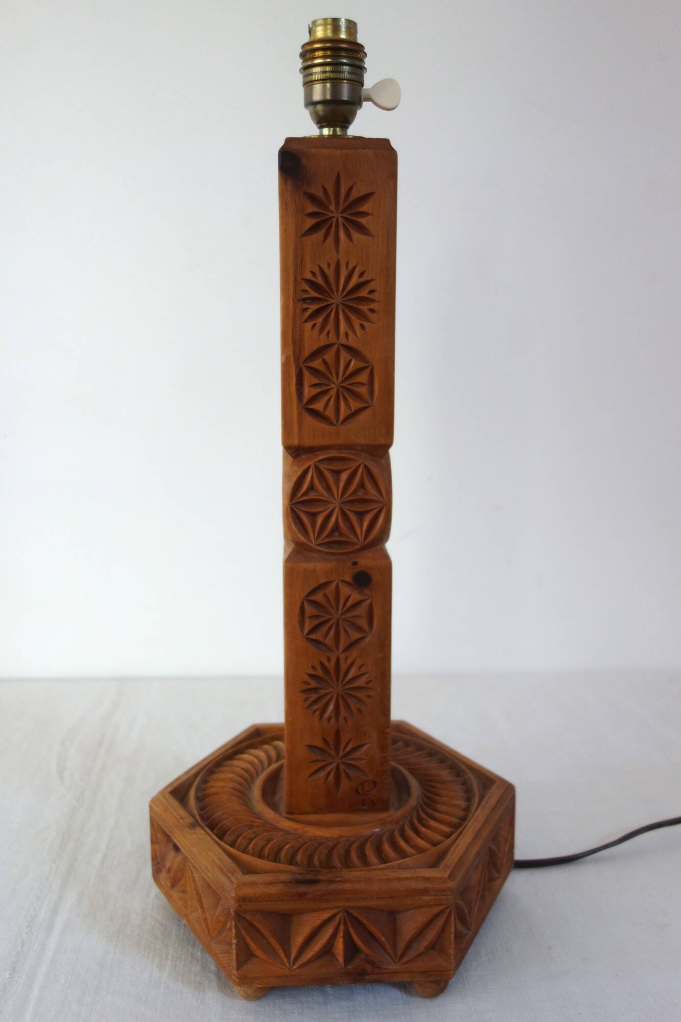 Pine lamp bases in popular art from the Hautes Alpes, 1970s.