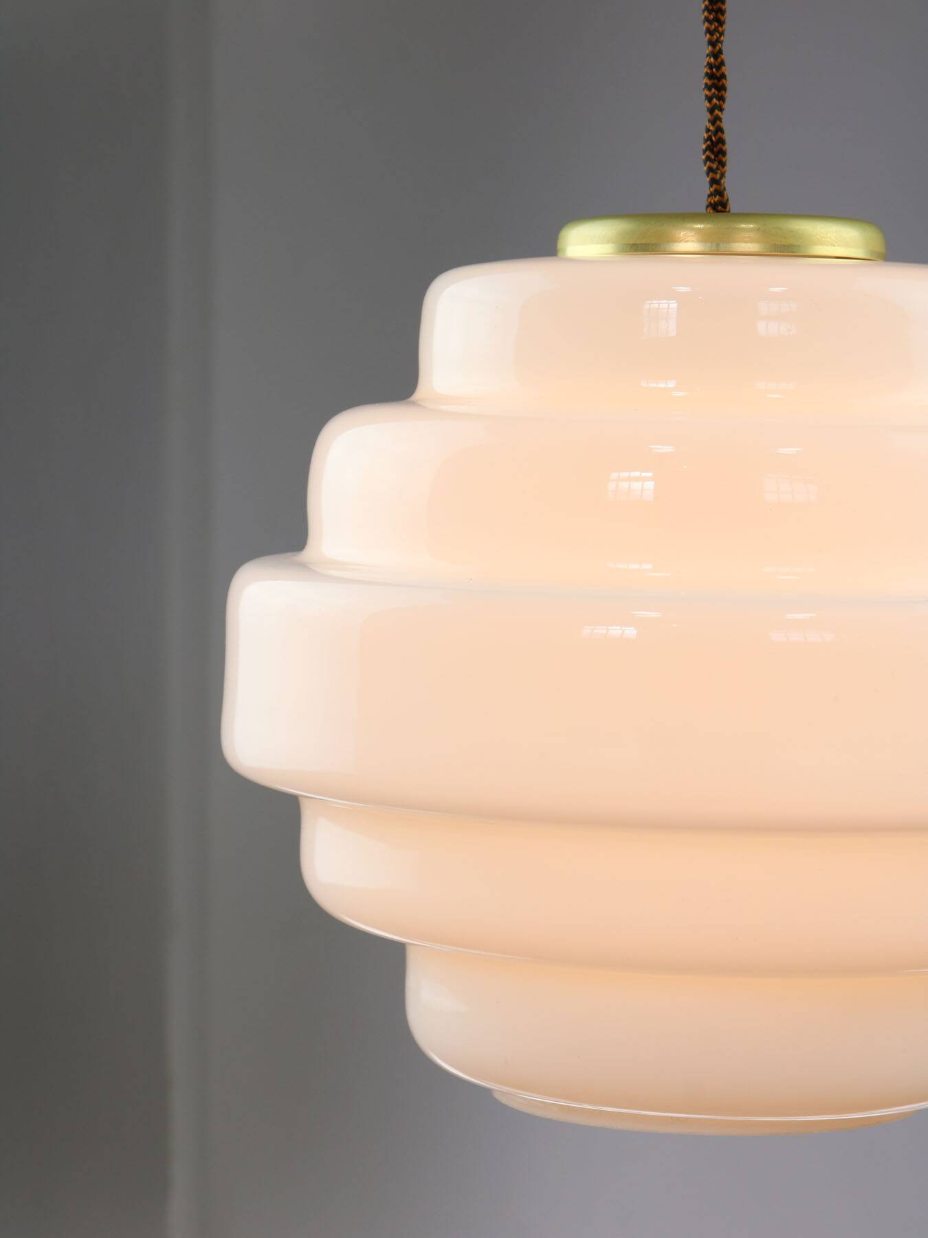 Mid-Century Italian Brass and Opaline Glass Pendant Lamp