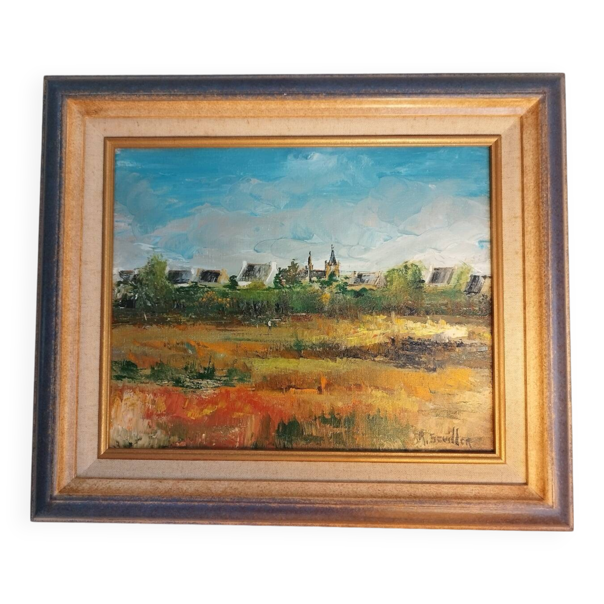 Oil on canvas "a Village in Brittany" signed by Raymond Scuiller