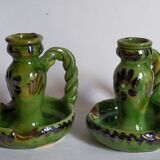 Duo of vintage potter's ceramic candle holders Regional Folk Art