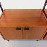 Vintage Italian double modular shelf bookcase in teak and metal