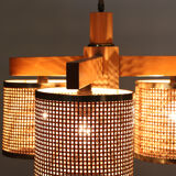 Plafonnier vintage en rotin et laiton, années 1980, Italie.