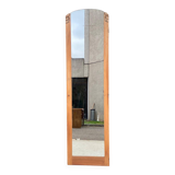 Art Deco mirror on a carved arched base, renovated in raw oak, 186cm