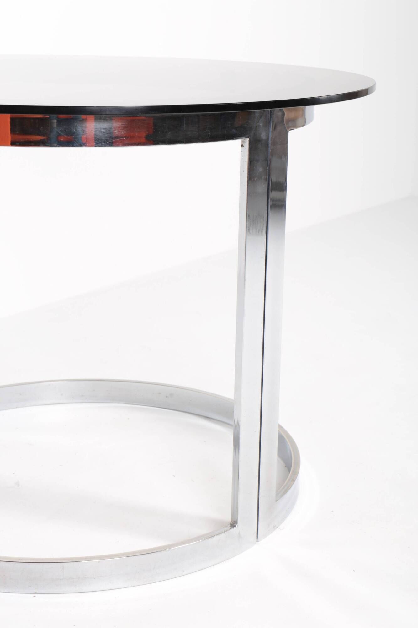 Vintage round table in chrome steel and smoked glass, 1970s