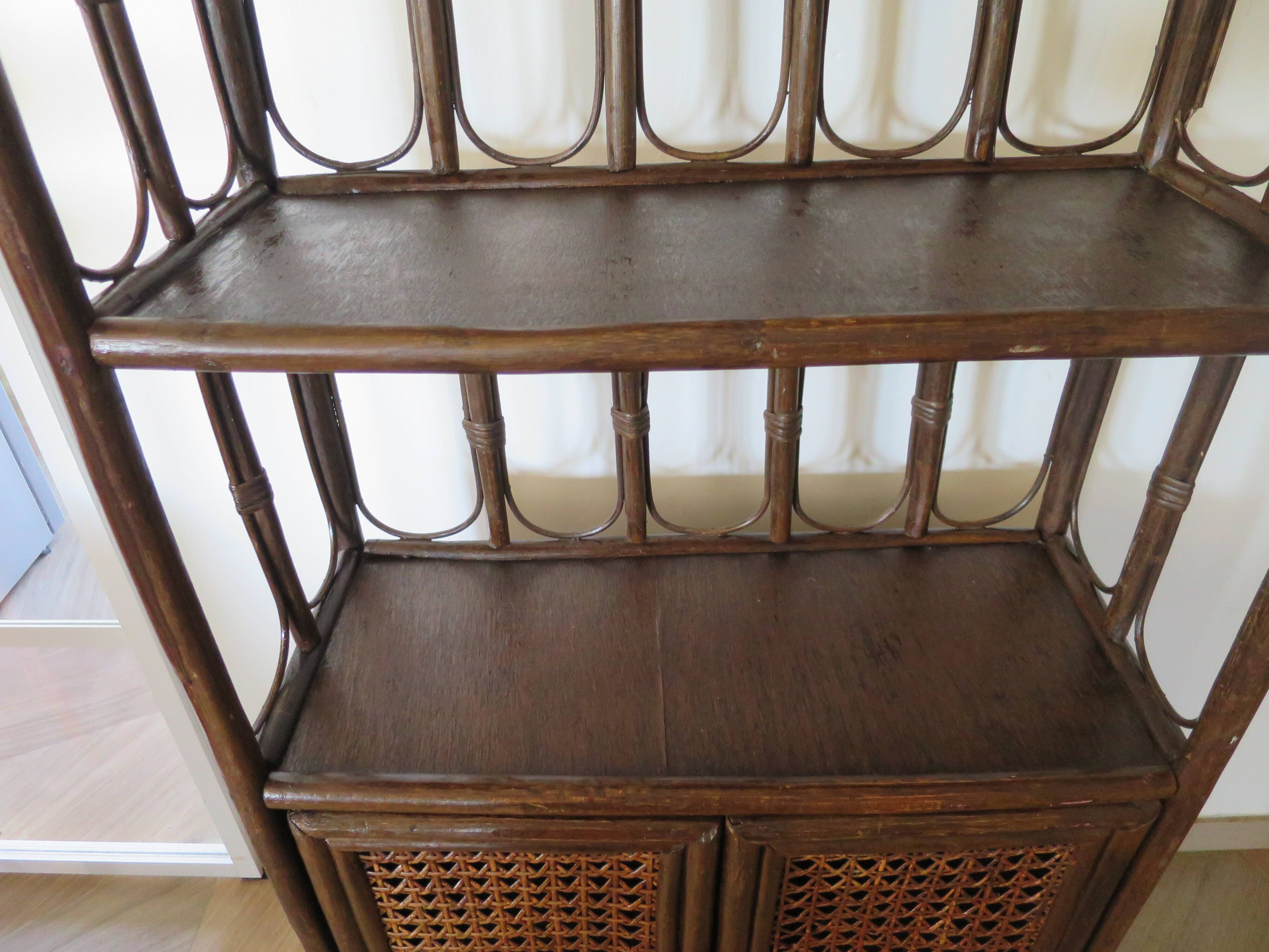 Retro-vintage-Low sideboard-library - cane-wood-rattan-1960s