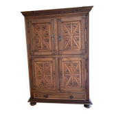 18th-century carved wardrobe, 4 doors, oak/cherry wood