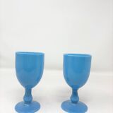2 verres bleus en opaline de Portieux