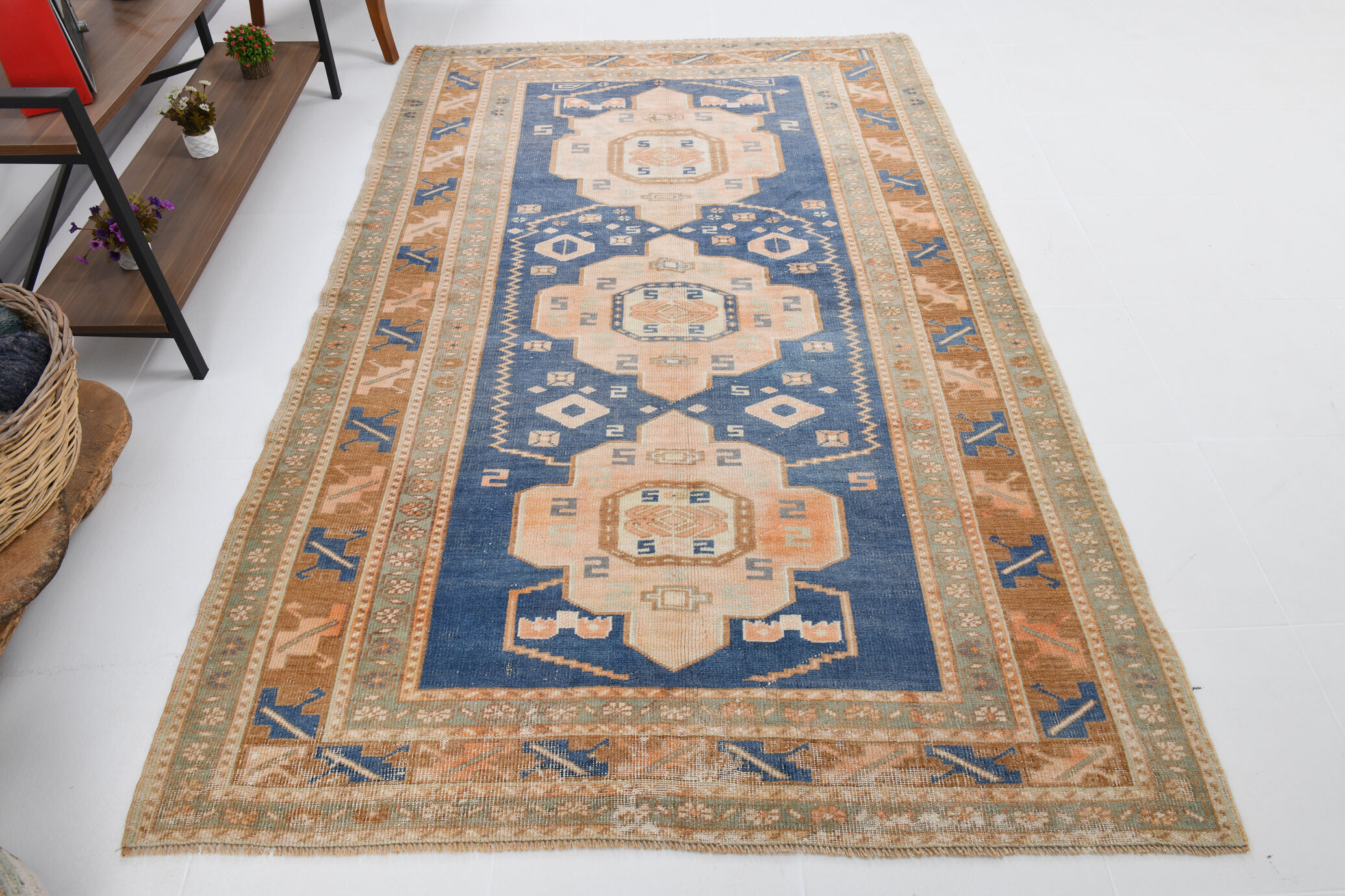 Handmade blue oushak rug 280x167cm
