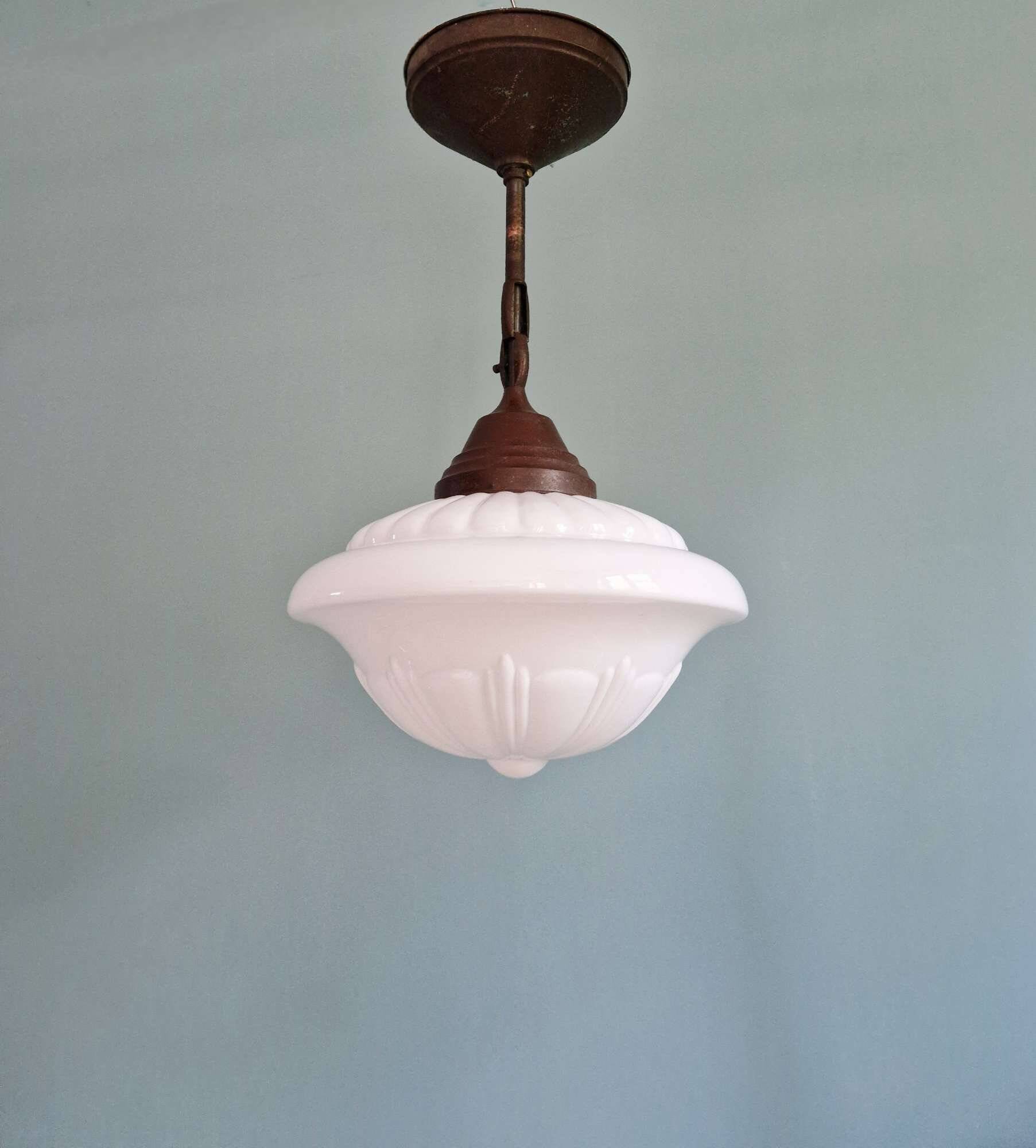 Philips Art Deco pendant light in white opaline, 1930s