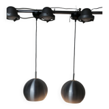 Pair of functional 70's aluminum ball pendants