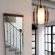 Suspension Mid-Century design italien, opalin-bois, années 50-60